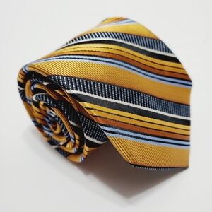 Enro Necktie Gold & Blue Stripe Pattern Silk Neck Tie 60x3.25" Jacquard Fabric